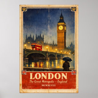 London England Vintage Travel Poster – Retro Wall