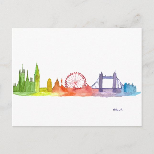 London England watercolor colourful British rainbo Postcard (Front)
