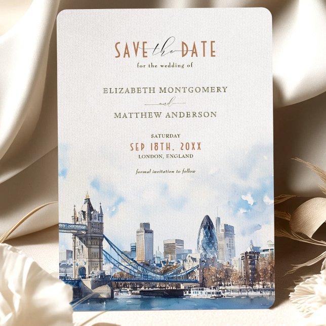 London England Watercolor Save the Date Wedding Invitation (Creator Uploaded)