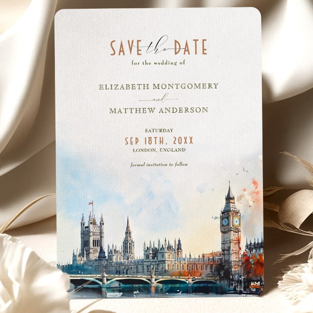 London England Watercolor Save the Date Wedding Invitation (Creator Uploaded)