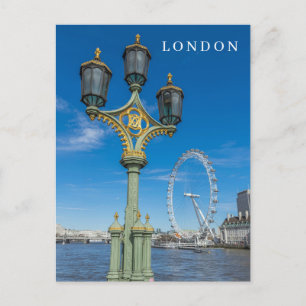 London Eye and lamppost view postcard
