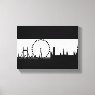 London Eye City Skyline Black & White Canvas Print
