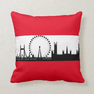London Eye City Skyline England Red Throw Pillow