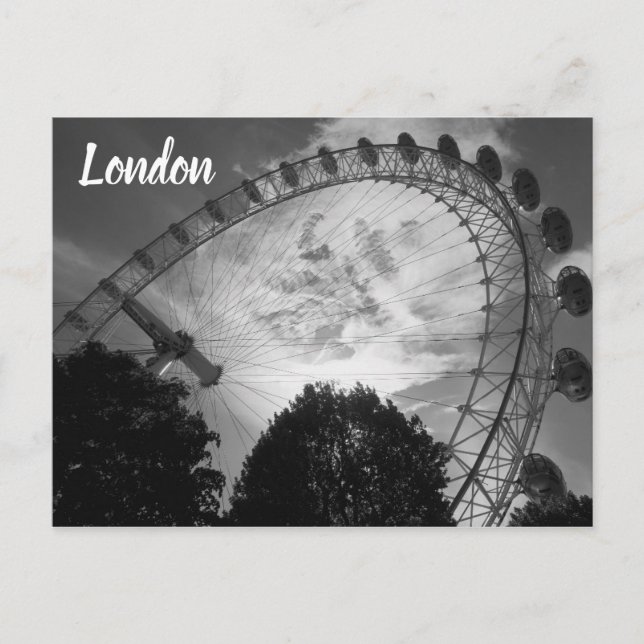 London Eye Ferris Wheel Black and White Landmark Postcard (Front)