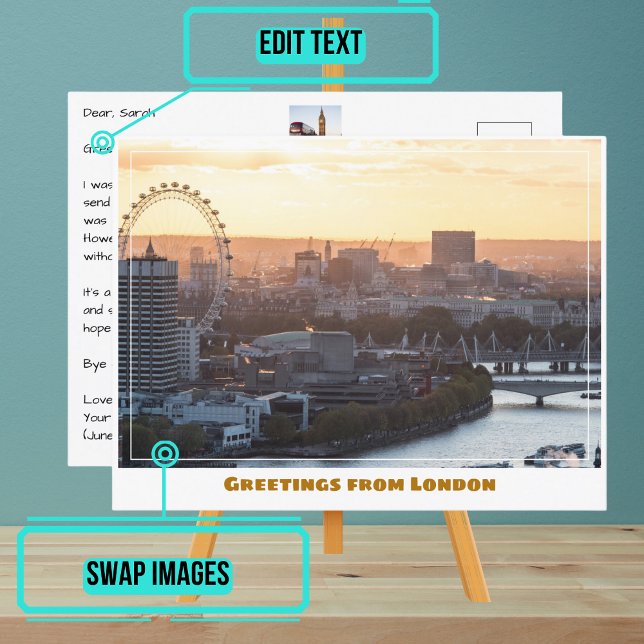 London Eye Over the Thames London England Postcard (Share your experiences with these stylish template postcards.)