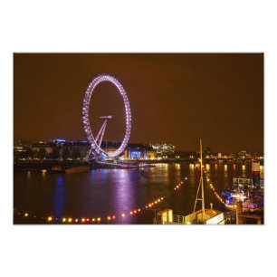 London Eye, River Thames and lights from Photo Print