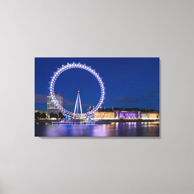 London Eye Wheel At Night With Lights Canvas Art (Front)