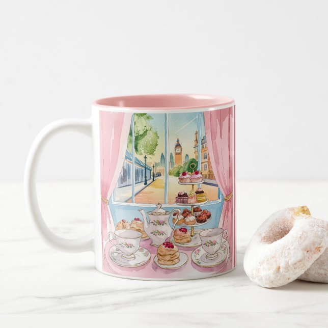 London Foodie Treats - Cakes Coffee Shop Desserts Two-Tone Coffee Mug (With Donut)