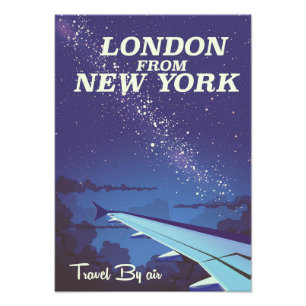 London From New York Vintage flight poster