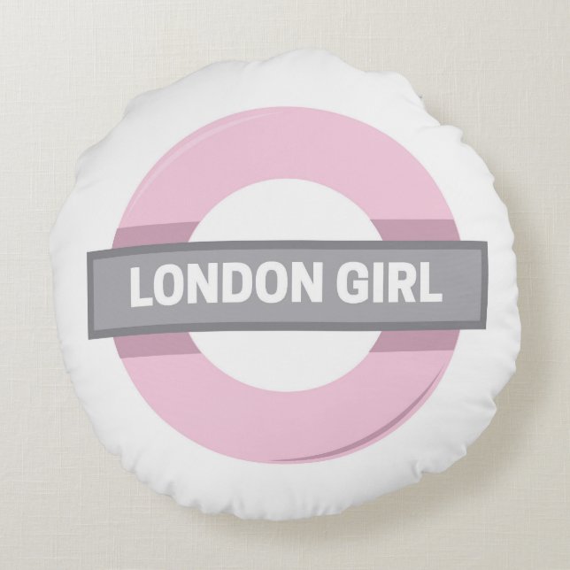 London Girl Underground Tube Sign Round Cushion (Back)