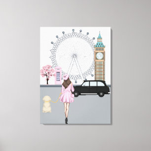 London Girl with Dog in the City Canvas Print
