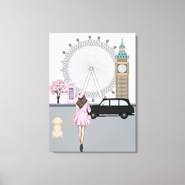 London Girl with Dog in the City Canvas Print (Front)