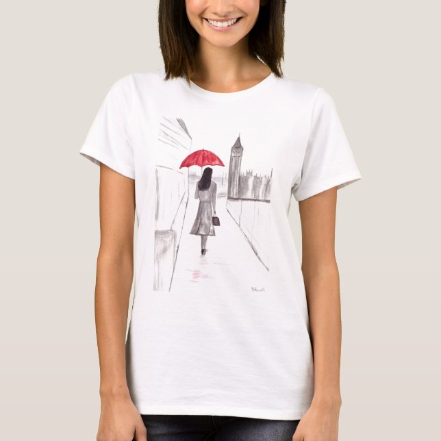 London girl with red umbrella London England  T-Shirt (Front)