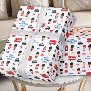 London Guards Bus Name Boy Birthday Wrapping Paper