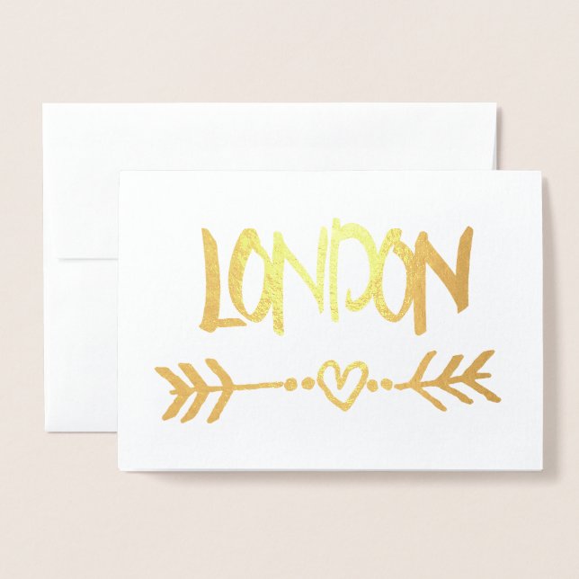 London Heart Arrow Gold Foil Elegant Typography Foil Card (Front With Envelope)