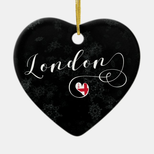 London Heart, Christmas Tree Ornament, England Ceramic Tree Decoration (Front)
