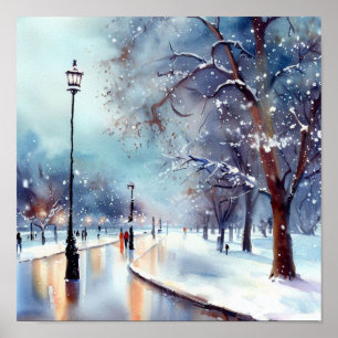 London-Hyde Park in the Winter (A), Watercolor Poster