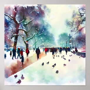 London-Hyde Park in the Winter (D), Watercolor Poster