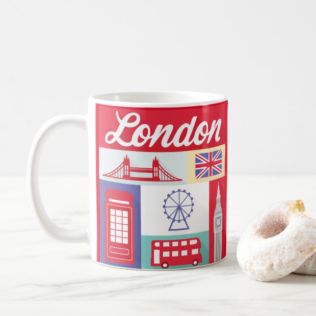 London Icons Souvenir England Great Britain UK Mug (With Donut)