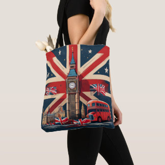 London Icons with Union Jack and Big Ben Tote Bag