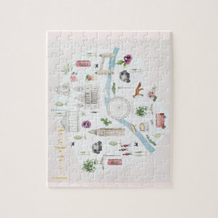 London Illustrated Watercolor Wall Art Jigsaw Puzzle