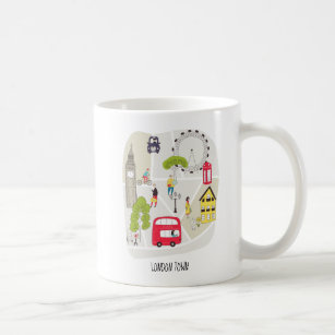 London Illustration Stylised Map Bus taxi landmark Coffee Mug