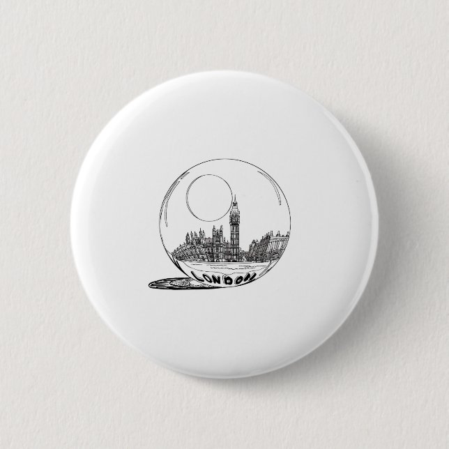 London in a glass ball . 6 cm round badge (Front)