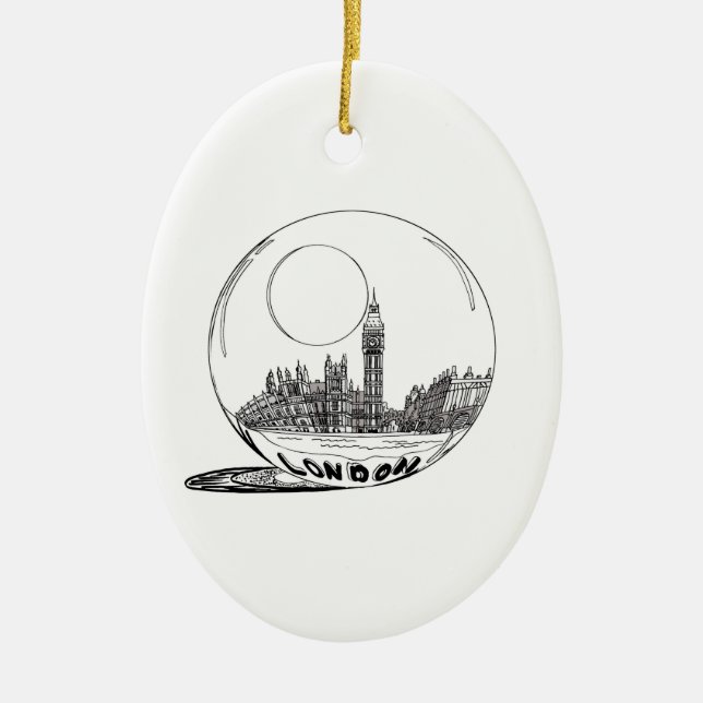 London in a glass ball . ceramic tree decoration (Front)