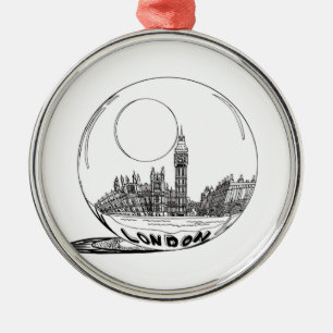 London in a glass ball . metal tree decoration