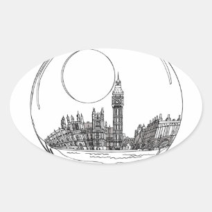 London in a glass ball . oval sticker