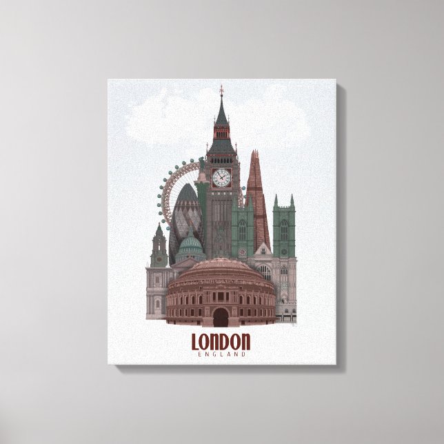 London in Clouds Red and Green Canvas Print (Front)