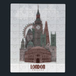 London in Clouds Red and Green Jigsaw Puzzle<br><div class="desc">London in Clouds Red and Green by Fab Funky.  Features famous landmarks of London in a dark red and green colour scheme.</div>