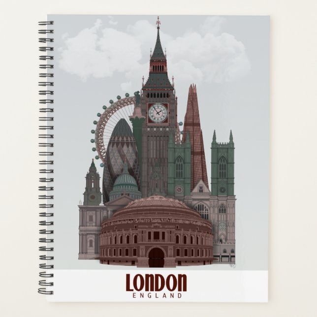 London in Clouds Red and Green Planner (Front)