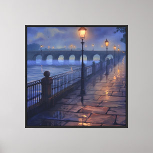 London Inspired Rainy Riverside Bridge Walkway Wal Canvas Print