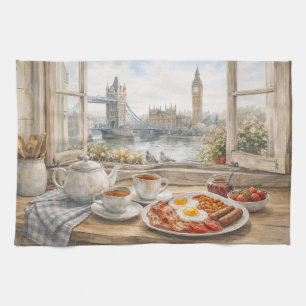 London Kitchen Watercolor with Tower Bridge Tea Towel