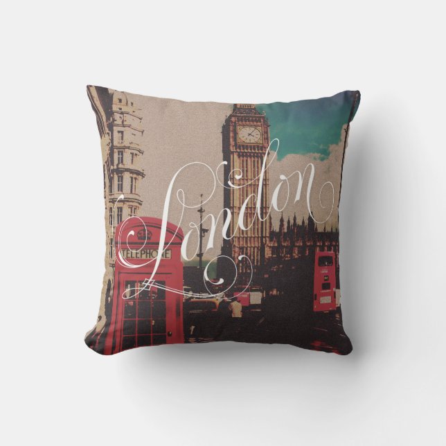 London Landmark vintage Big Ben Photo Cushion (Front)