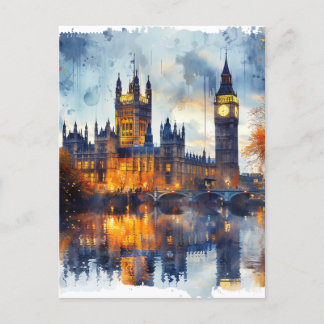 London Landmarks Night Scenery UK Historical Postcard