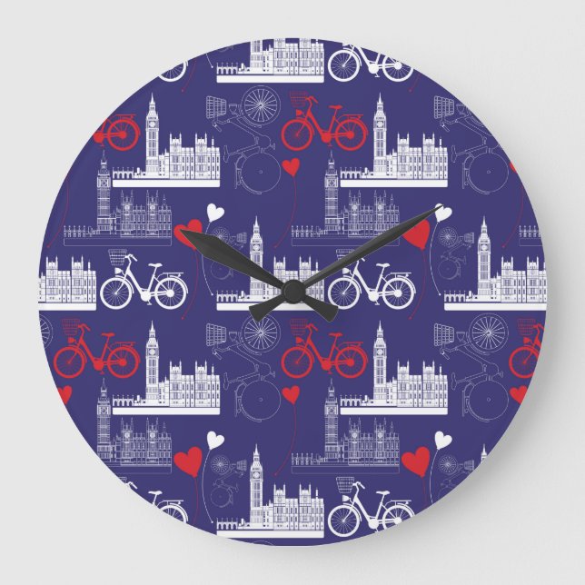London Landmarks Pattern Large Clock (Front)