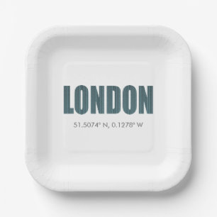 London (latitude & longitude) paper plates