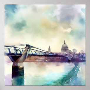 London- London's Millennium Bridge (D), Watercolor Poster