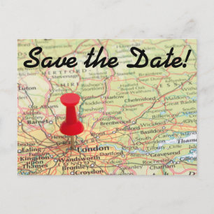London Map Pin Save the Date Announcement Postcard