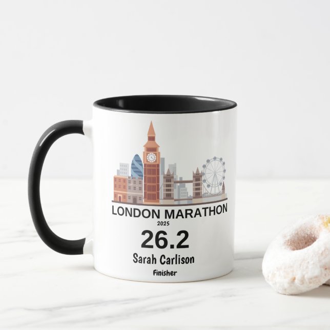 London Marathon Finisher Personalised Running Gift Mug (With Donut)