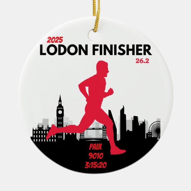 London Marathon Finisher Running Keepsake Gift Ceramic Tree Decoration (Front)