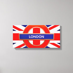 London Metro Sign Red  Stretched Canvas Print
