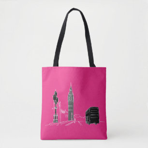 London Neon Modern Pop Art Sketch Black Cool Tote Bag