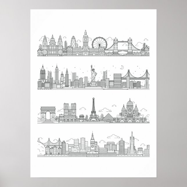 London New York Paris San Francisco Skyline Poster (Front)