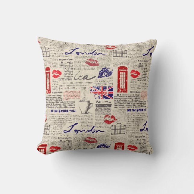 London Newspaper Pattern Cushion (Front)