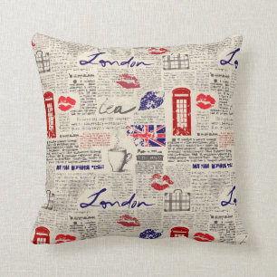 London Newspaper Pattern Cushion