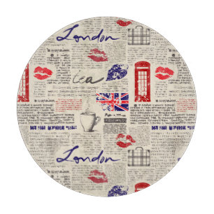 London Newspaper Pattern Cutting Board