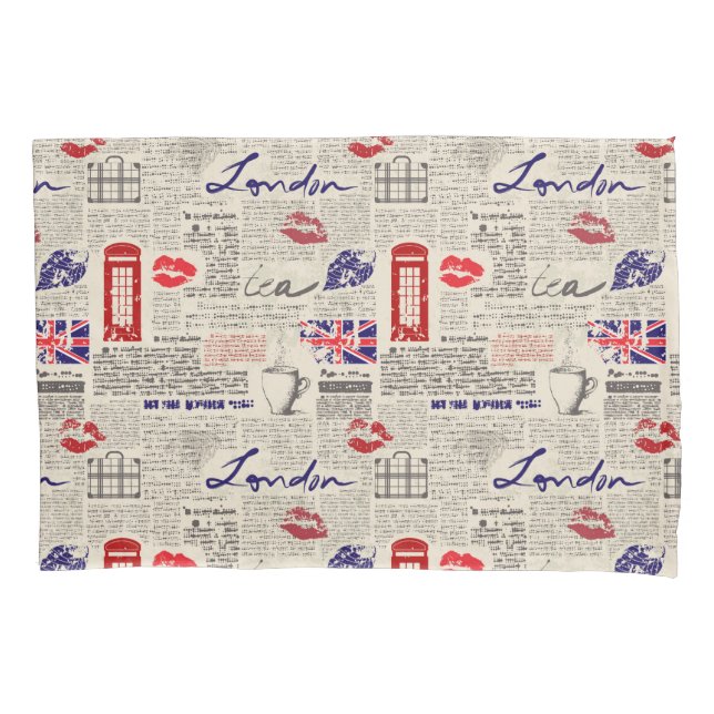 London Newspaper Pattern Pillowcase (Front-Left)